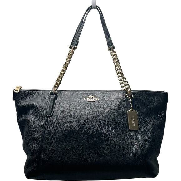 Coach Ava Leather Chain Tote Bag in Black with Gold Hardware - Picture 2 of 16